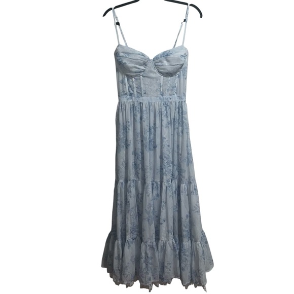 NEW NWT V. Chapman Lara Midi Dress Gown In Blue Tapestry Rose - Picture 4 of 14